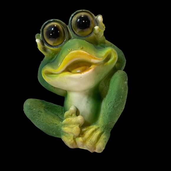 Handcrafted Green Frog Figurine Decorative Collectible Resin Statue - Picture 2 of 9